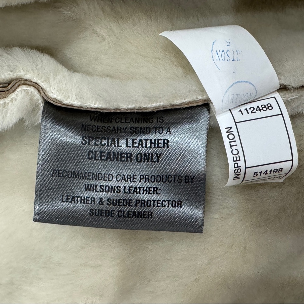 Wilsons Leather Tan Suede Coat Ivory Faux Fur Lined Hooded Jacket Womens 1X - Picture 10 of 15